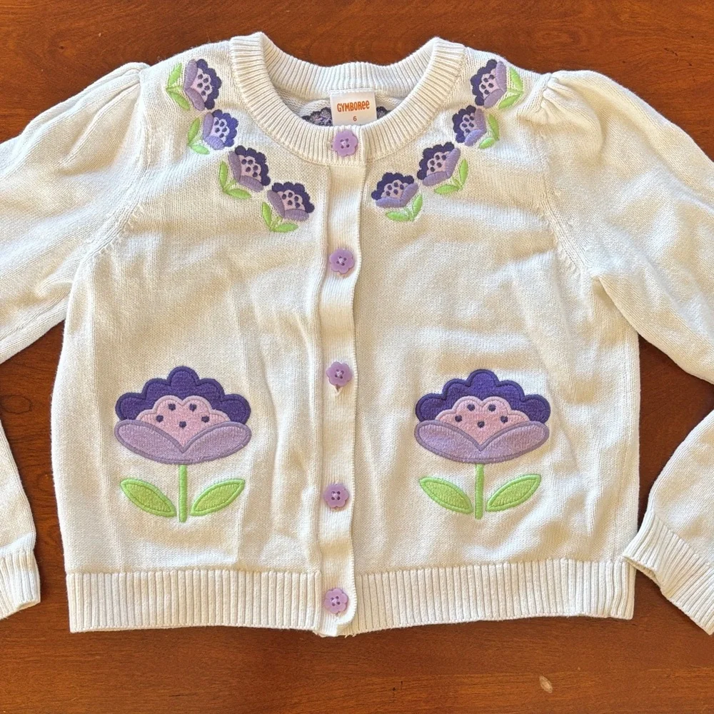 Gymboree Girls Embroidered Floral Cardigan -‎ Lovely Lavender - White